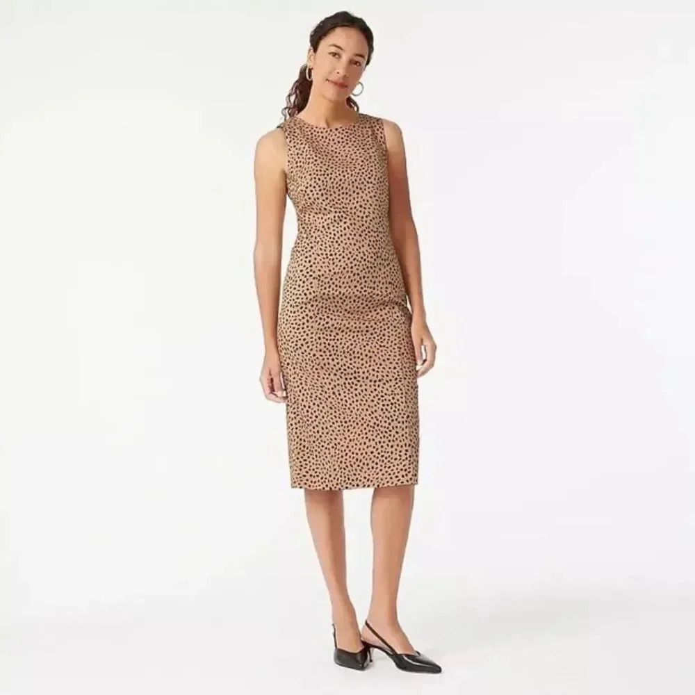 J.CREW Women's Leopard Sleeveless Sheath Midi Dress